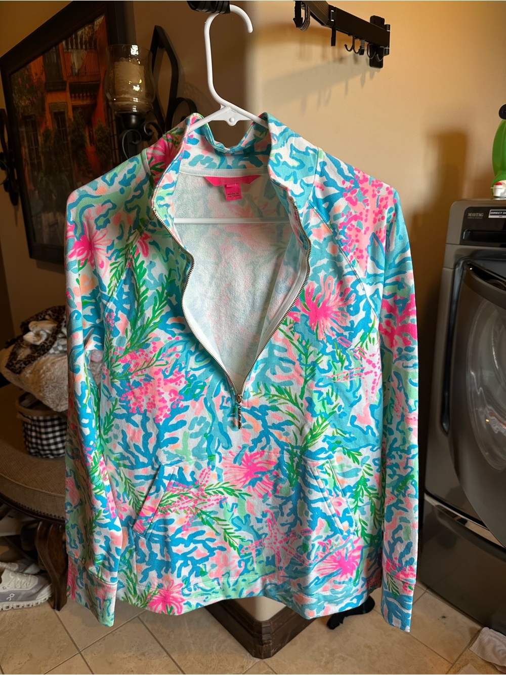 Lilly Pulitzer Pink & Aqua Floral Half-Zip Pullover